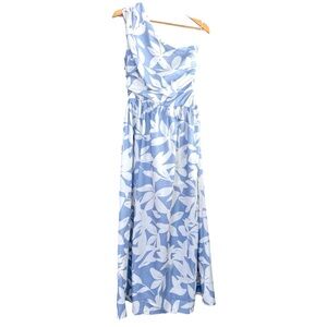 Commense One-Shoulder Light Blue & White Floral Maxi Dress Medium NWT